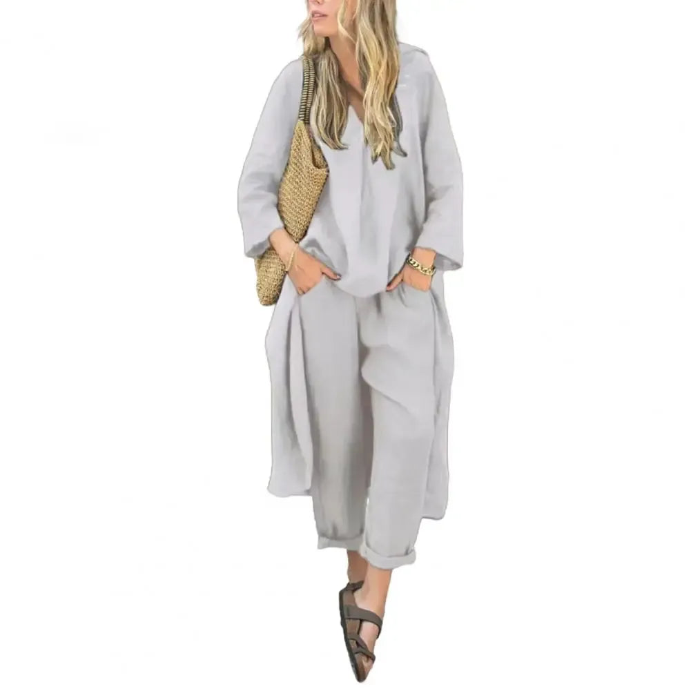 Paige | Long Vest Three Quarter Sleeve Top and Wide Leg Pants Set