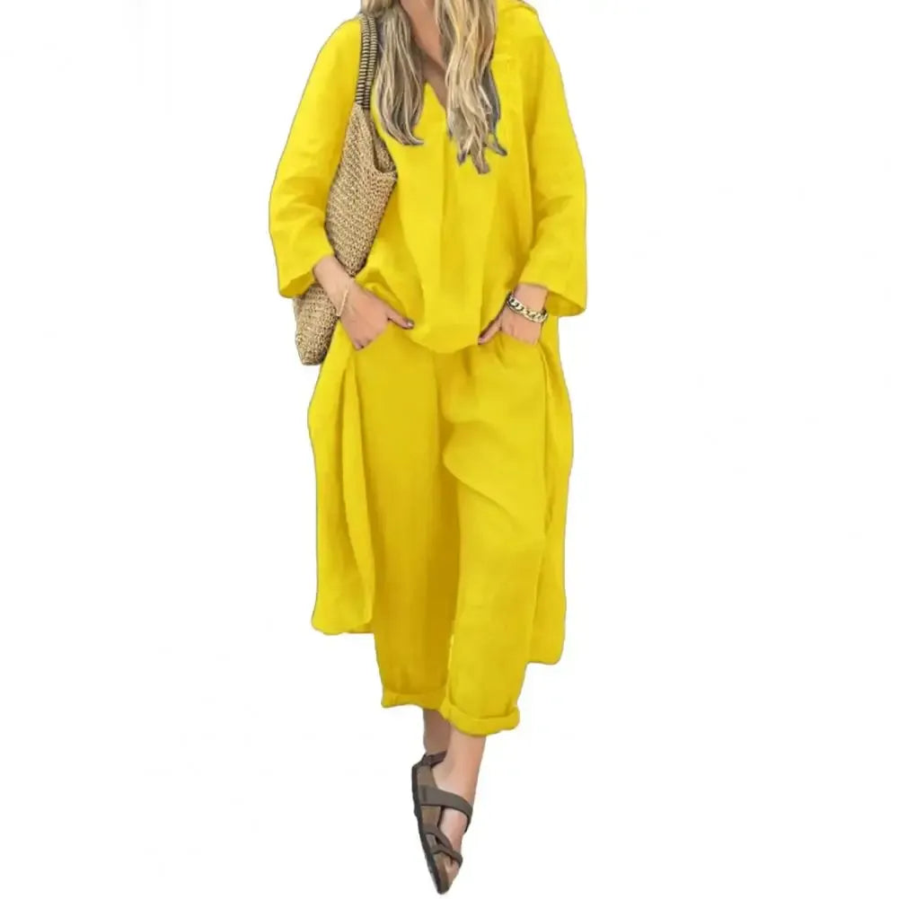 Paige | Long Vest Three Quarter Sleeve Top and Wide Leg Pants Set