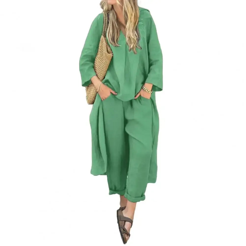 Paige | Long Vest Three Quarter Sleeve Top and Wide Leg Pants Set