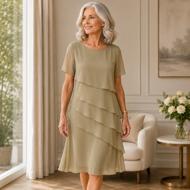 Linda – Tiered Chiffon Midi Dress