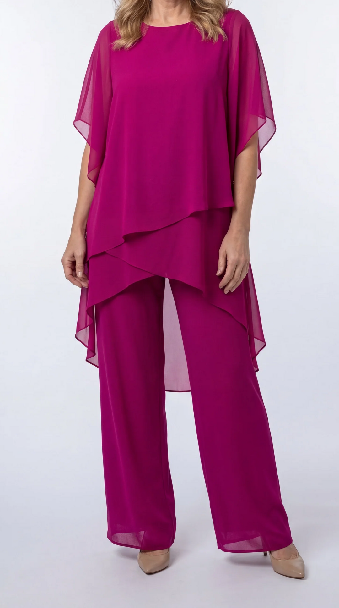 Kiera – Chiffon Cape Two-Piece Palazzo Set