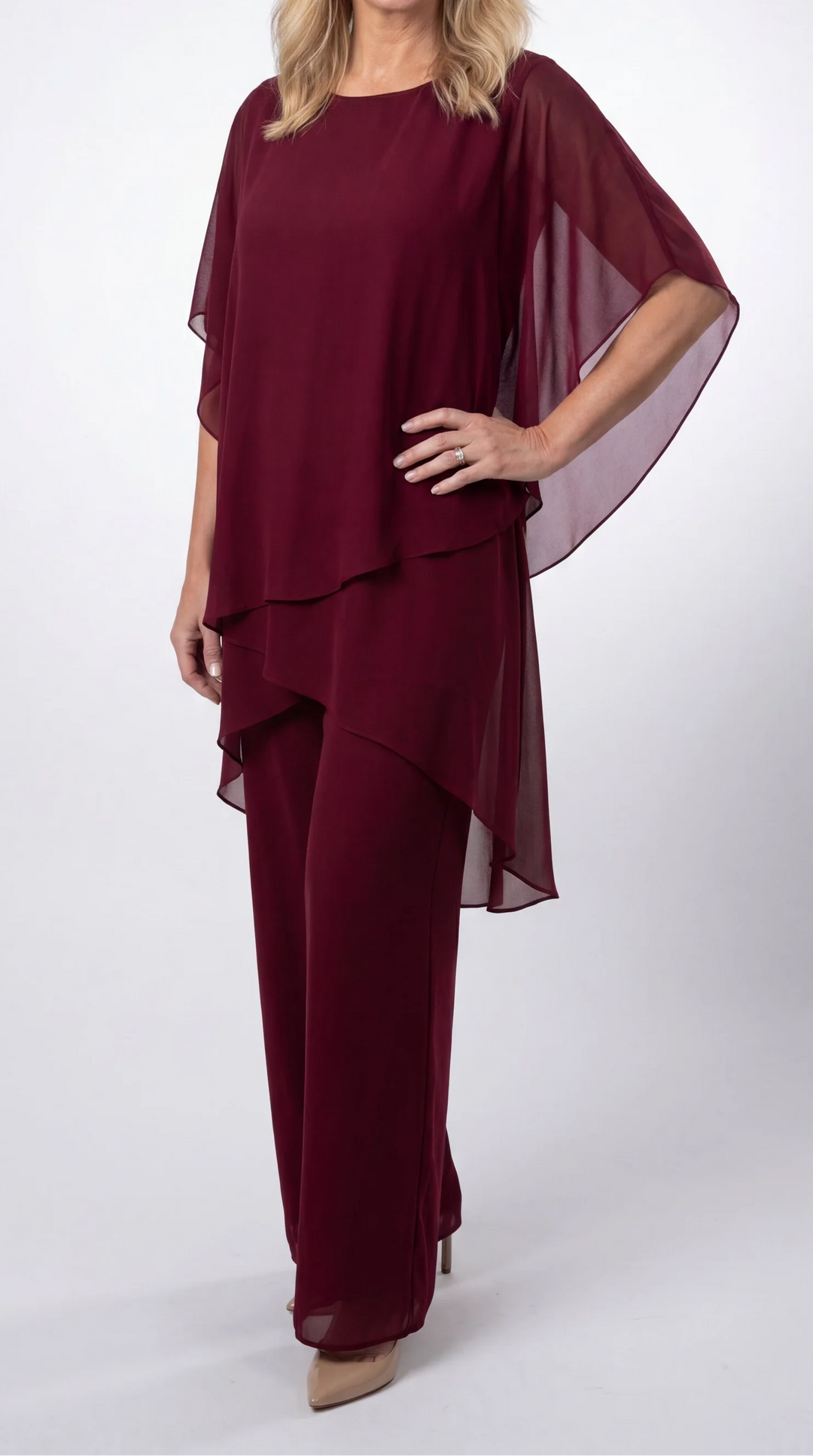 Kiera – Chiffon Cape Two-Piece Palazzo Set