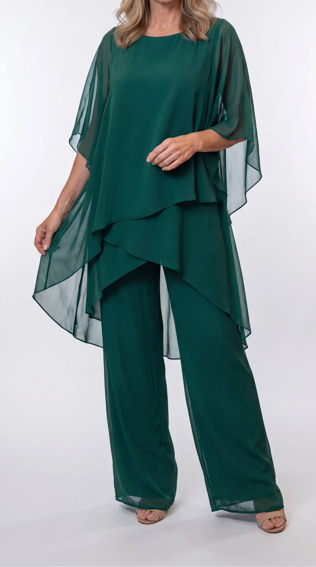 Kiera – Chiffon Cape Two-Piece Palazzo Set