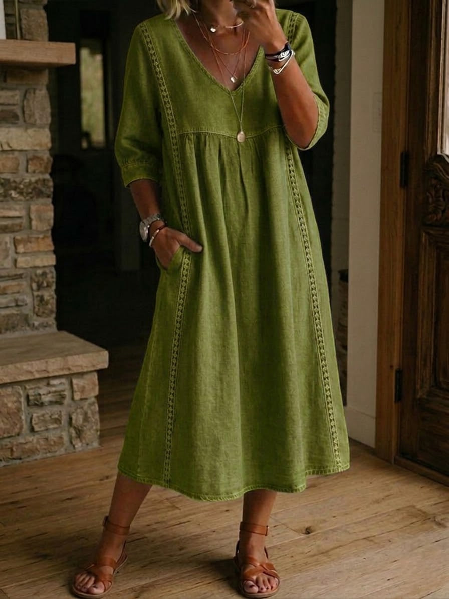 Antonia – Relaxed Midi Dress with Lace Trim