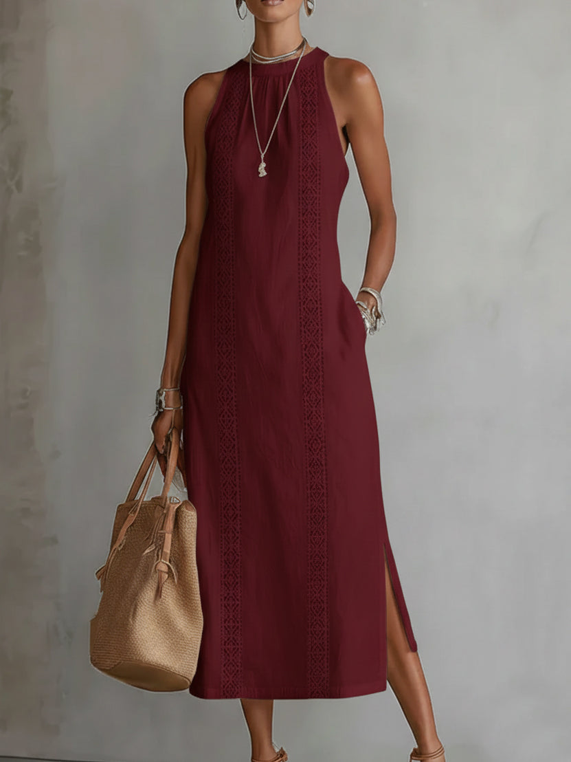 Serena – Lace Trim Sleeveless Midi Dress