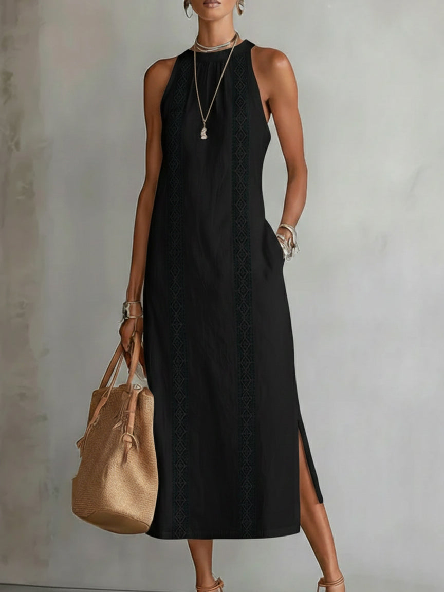 Serena – Lace Trim Sleeveless Midi Dress