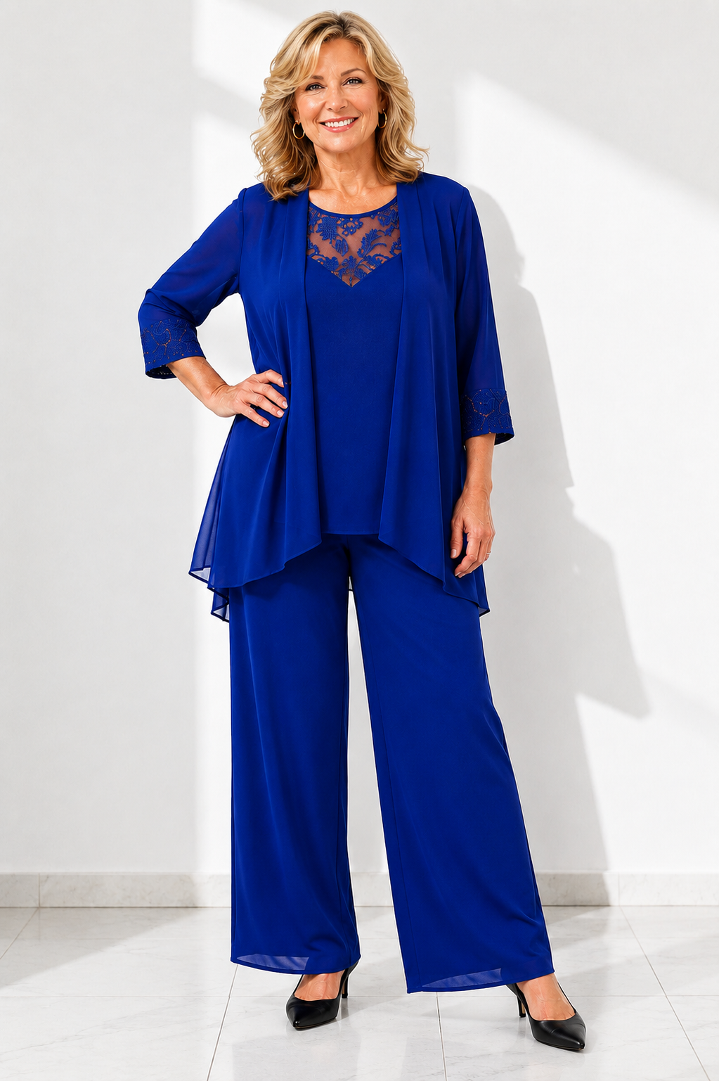 Elise – Elegant Three-Piece Chiffon Pantsuit