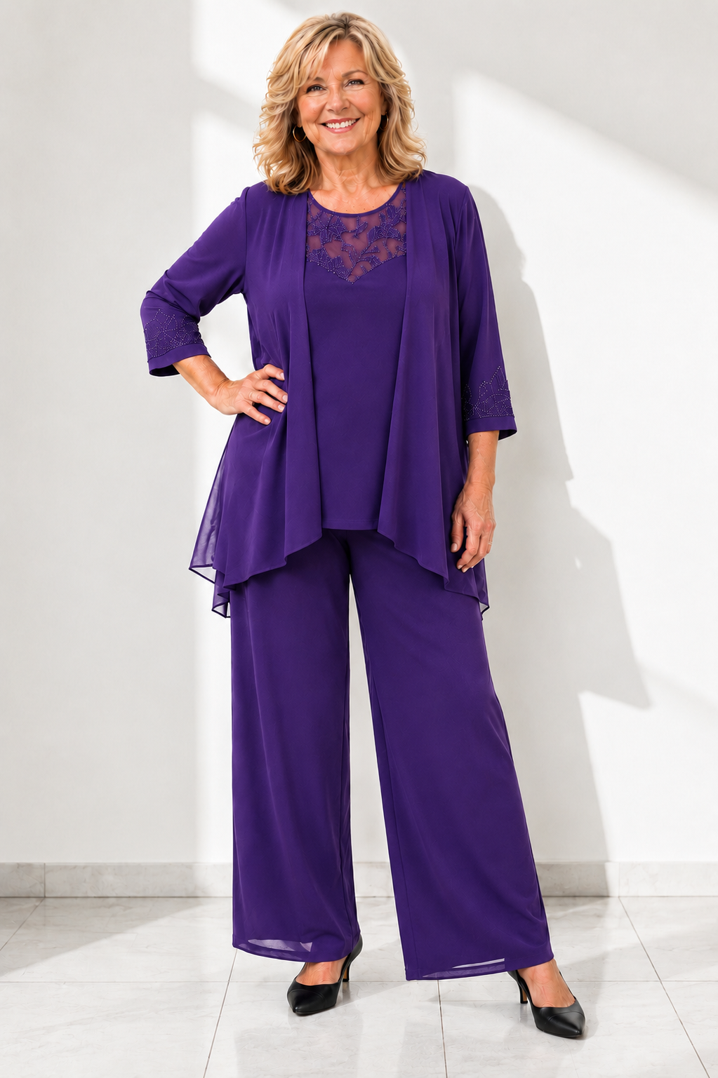 Elise – Elegant Three-Piece Chiffon Pantsuit