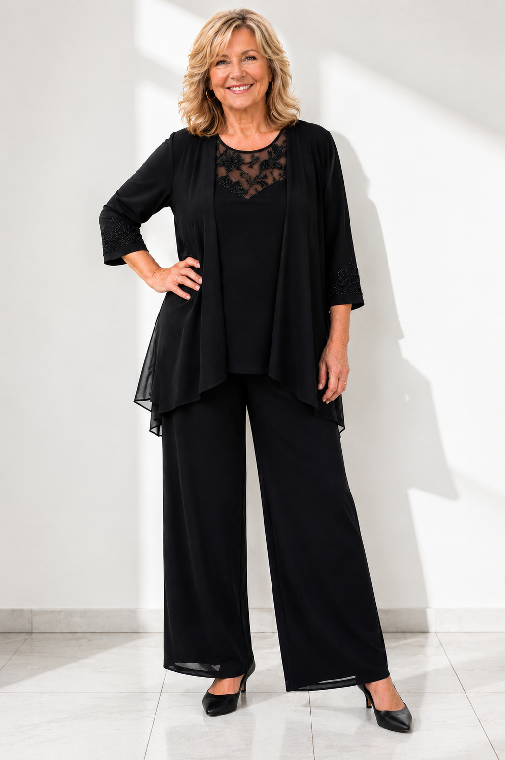 Elise – Elegant Three-Piece Chiffon Pantsuit