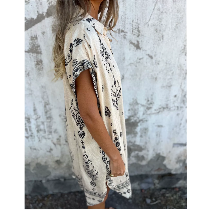 Savannah – Boho Print Button-Down Shirt Dress