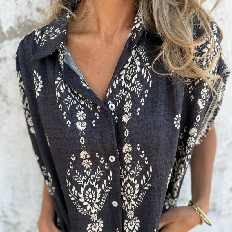Savannah – Boho Print Button-Down Shirt Dress