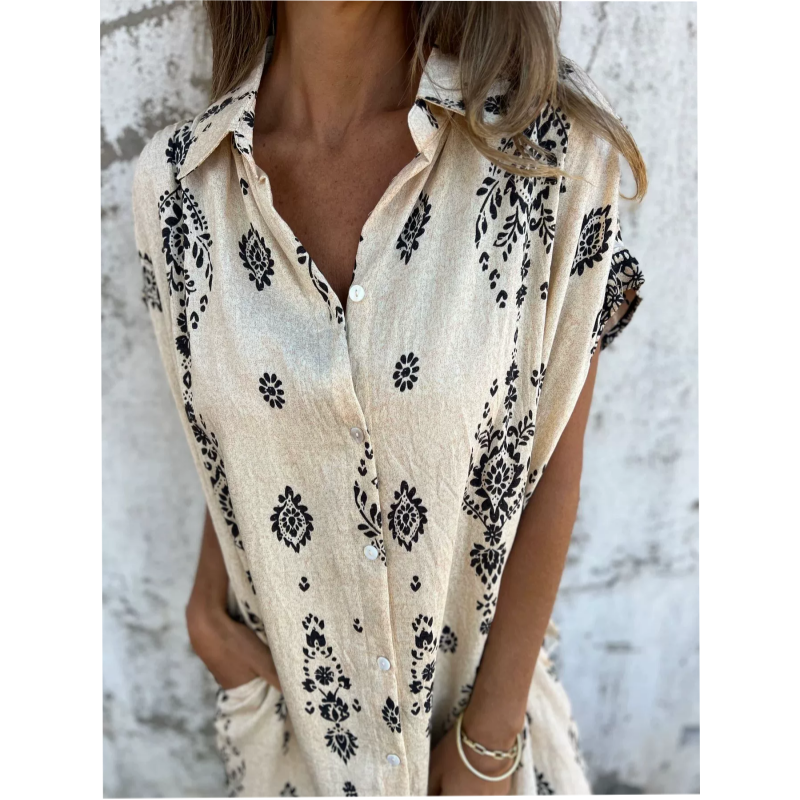Savannah – Boho Print Button-Down Shirt Dress