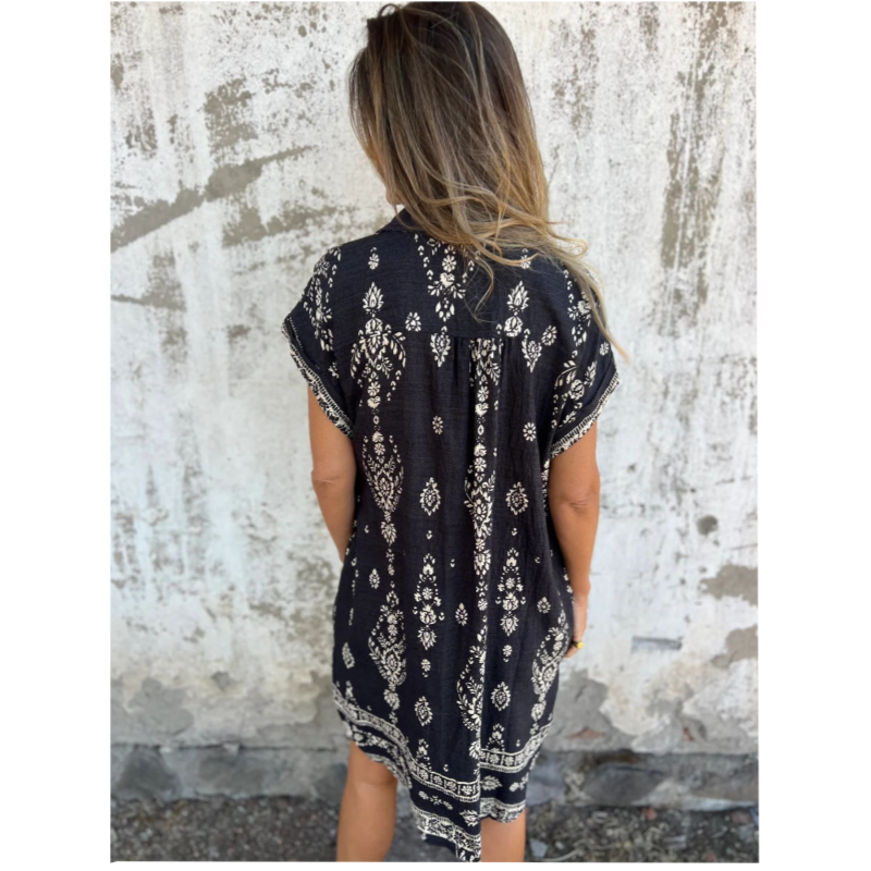 Savannah – Boho Print Button-Down Shirt Dress