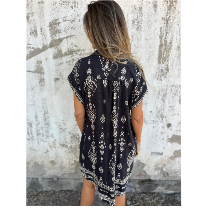 Savannah – Boho Print Button-Down Shirt Dress