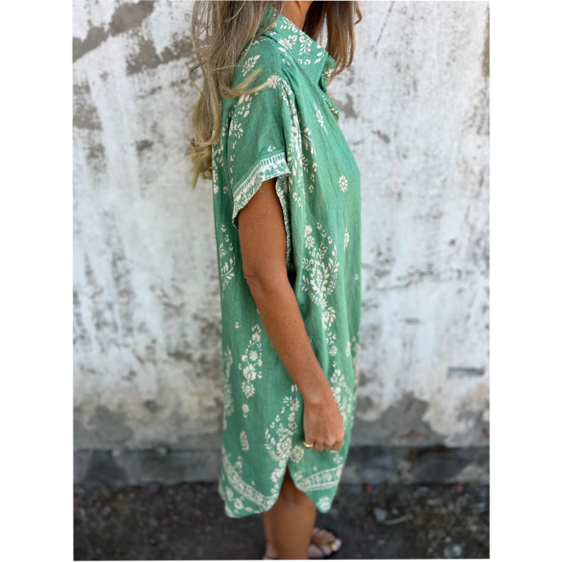 Savannah – Boho Print Button-Down Shirt Dress